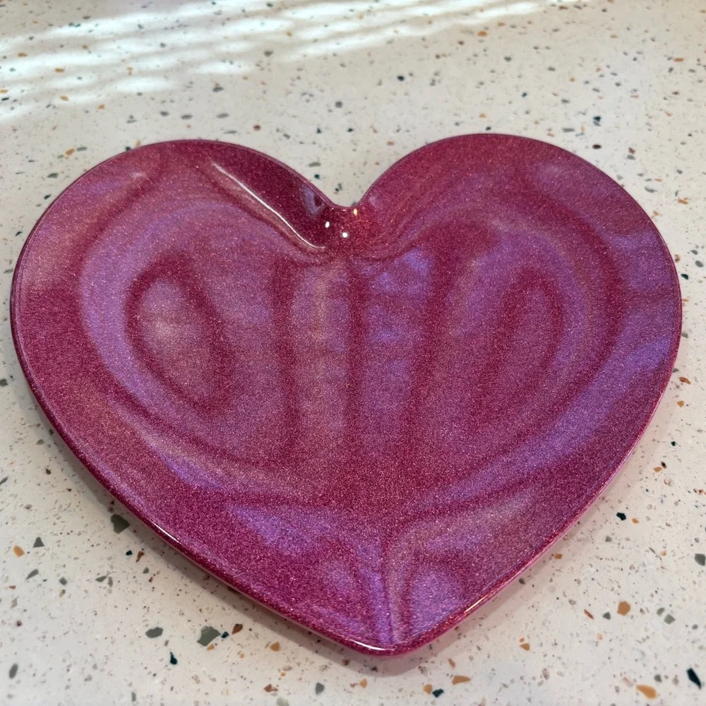 Vintage 2010 Target Pink‎ Glitter Heart-Shaped Melamine Plate